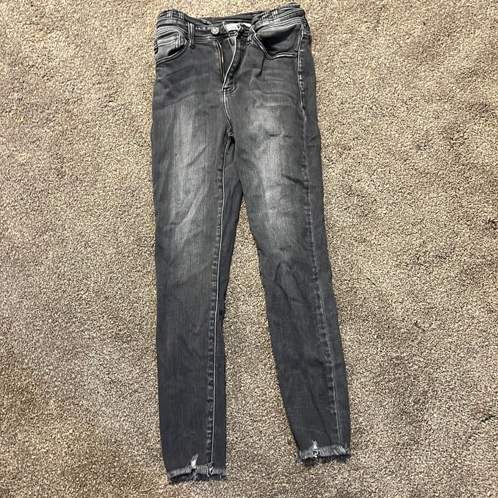 gray washed jeans, high waisted